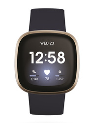 Fitbit Versa 3 Smartwatch, GPS, Soft Gold Aluminium Case with Midnight Band