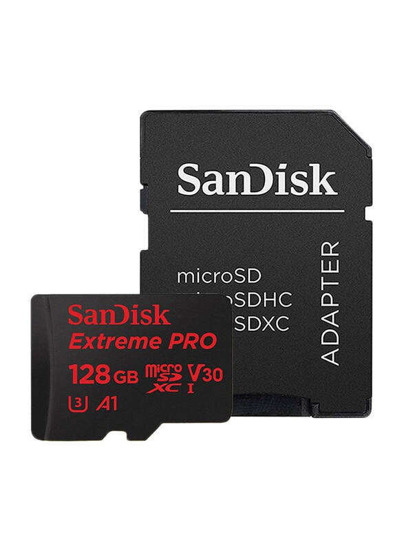 Sandisk 128GB Extreme Pro MicroSDXC Memory Card with Adapter, Red/Black