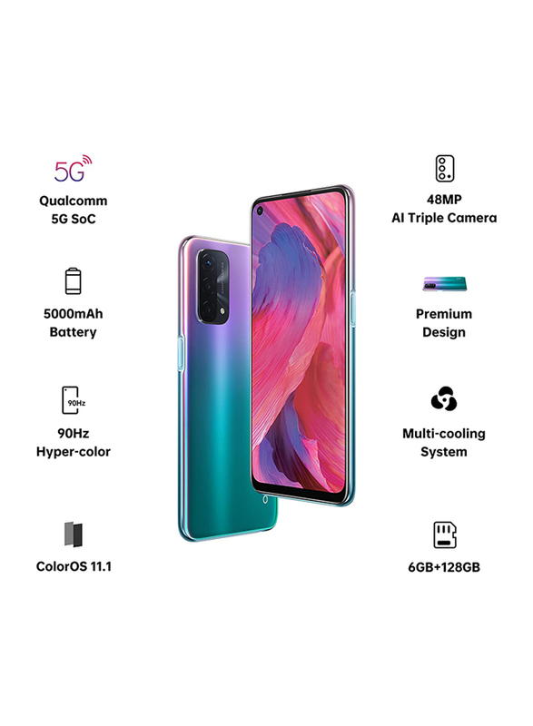 OPPO A74 128GB Purple, 6GB RAM, 5G, Dual Sim Smartphone, Middle East Version