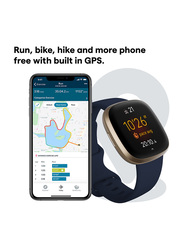 Fitbit Versa 3 Smartwatch, GPS, Soft Gold Aluminium Case with Midnight Band