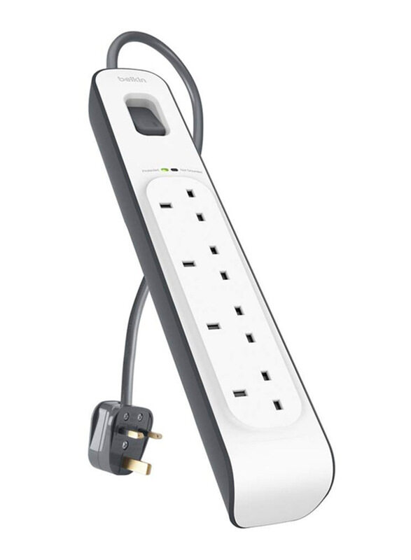 Belkin 4 Outlet Surge Protection Strip, with 2 Meter Power Cord, Black/White