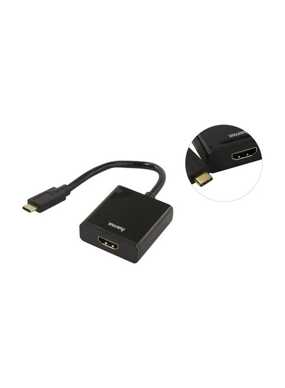 Hama HDMI Adapter, USB Type-C Male to HDMI for PC/Notebook/MacBook/Tablet PC, Black