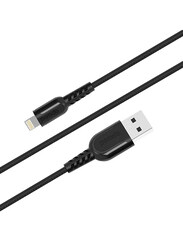 Porodo 2.4-Meter Metal Braided Lightning Cable, USB A Male to Lightning, Black