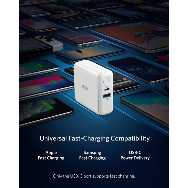 Anker PowerCore Fusion III 2-in-1 USB-C Portable Wall Charger, 5K PD, 18W, White