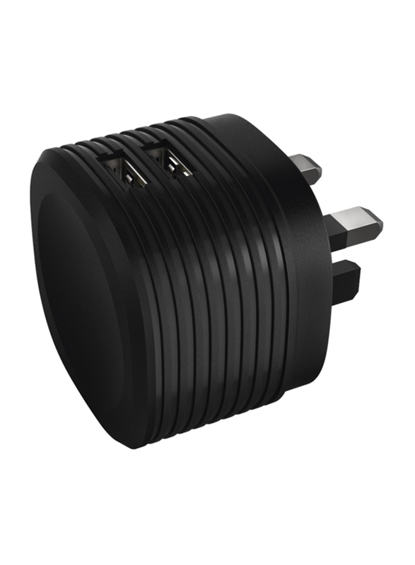 Hama Dual UK Plug Wall Charger, 2.4A with USB, Black