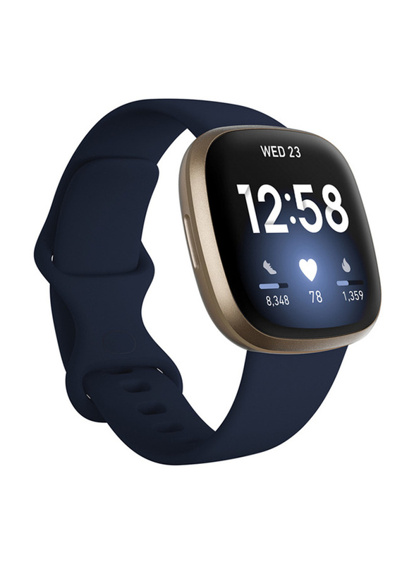 Fitbit Versa 3 Smartwatch, GPS, Soft Gold Aluminium Case with Midnight Band