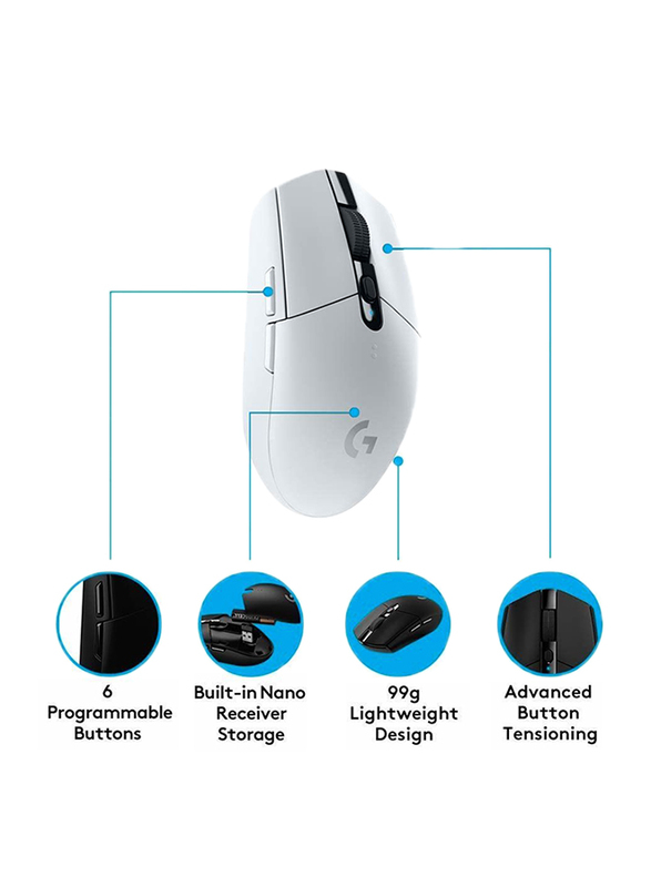 Logitech G305 Lightspeed Wireless Optical Gaming Mouse, White