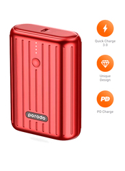 Porodo 10000mAh Ultra-Compact Wireless Portable Power Bank, with 18W Power Delivery & Quick Charge C3.0, Red