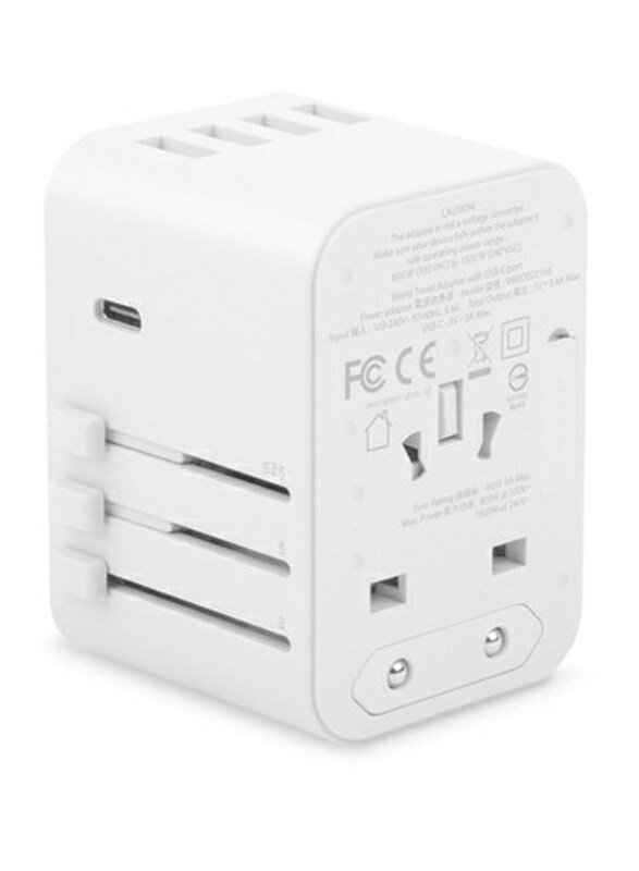 Moshi World Travel Charger Adapter, with USB Type-C and USB Type A Ports, MSHI-L-022156, White