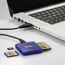 Hama USB 2.0 Multi Card Reader, SD/MicroSD/CF, Blue