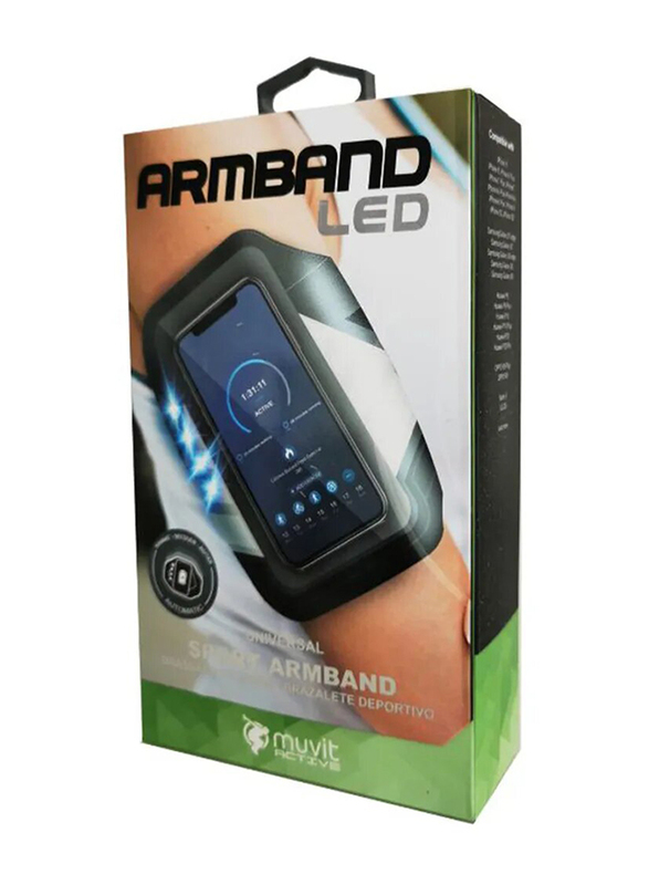 Muvit Active LED Arm Band, MAARM0003, Grey/Black