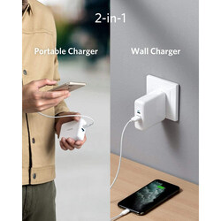 Anker PowerCore Fusion III 2-in-1 USB-C Portable Wall Charger, 5K PD, 18W, White