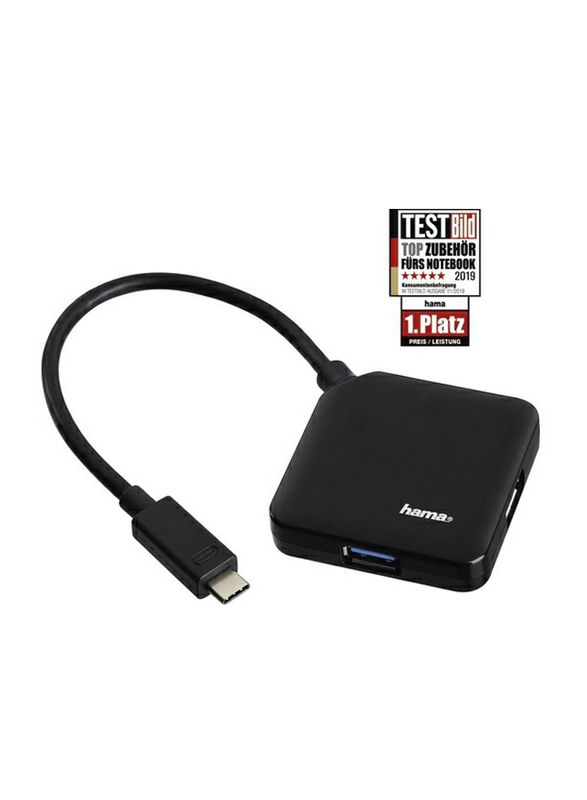 Hama Bus Powered 4-in-1 USB 3.1 Type-C Hub, HAM-135750, Black