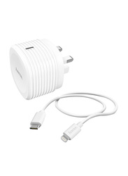 Hama UK Plug Wall Charger with Lightning to USB Type-CCable, 20W, White