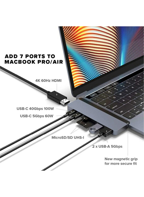 Hyper 7-in-2 USB Type-C Hub for Apple MacBook, Grey/Black