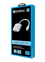 Sandberg VGA Link Adapter, USB Type-C Male to VGA Female for USB Type-C Devices, White