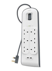 Belkin 6-Outlet USB Charging Surge Protection Strip, 2.4A, Black/White