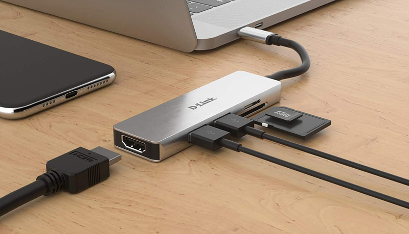 D-Link 5-in-1 USB-C Hub with HDMI and SD/MicroSD Card Reader, DUB-M530, Grey