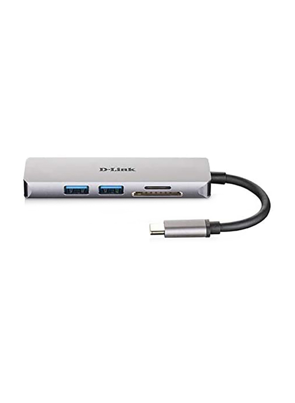 D-Link 5-in-1 USB-C Hub with HDMI and SD/MicroSD Card Reader, DUB-M530, Grey