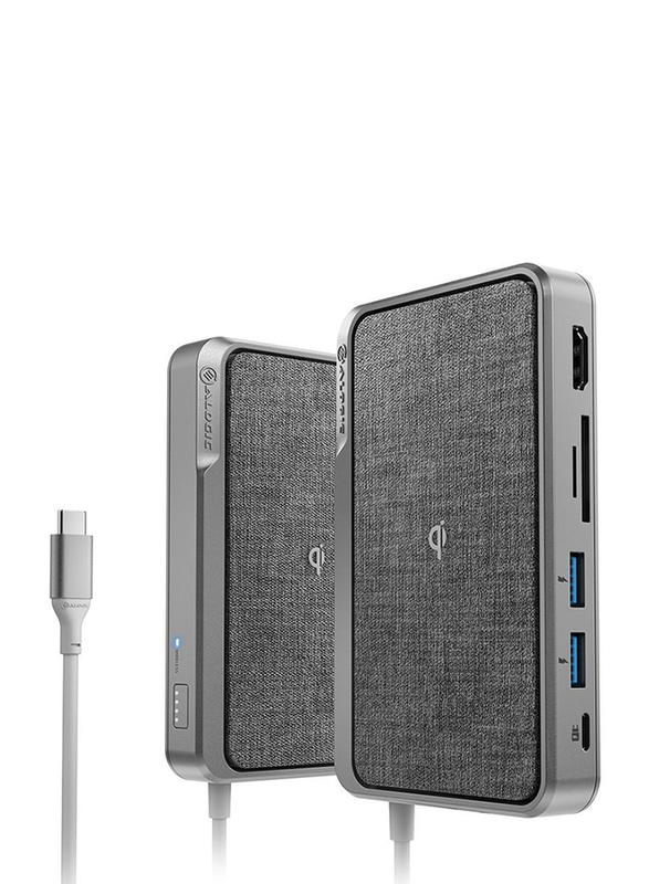 Alogic USB-C Dock Wave All-In-One Hub with Power Delivery, Power Bank & Wireless Charger, Grey