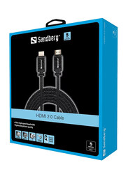 Sandberg 5-Meter 19M-19M HDMI 2.0 Cable, HDMI Male to HDMI for HDMI Devices, Black