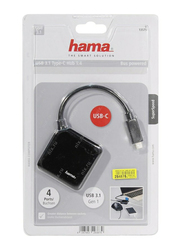 Hama Bus Powered 4-in-1 USB 3.1 Type-C Hub, HAM-135750, Black