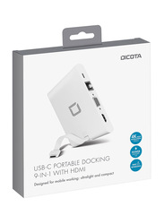 Dicota 9-in-1 USB-C Portable Docking with HDMI for PC, White