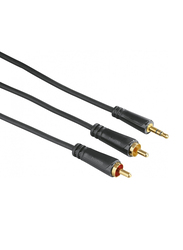 Hama 1.5-Meter Audio Cable, 3.5 mm jack plug 2 RCA Plugs, Stereo, Gold-Plated, HAM-122298, Black