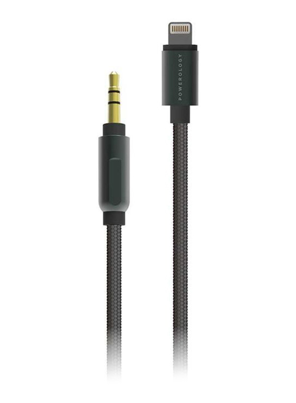 Powerology 1.2-Meter 3.5mm Jack Aluminum Braided AUX Cable, Lightning Male to 3.5mm Jack for Apple Devices, Grey