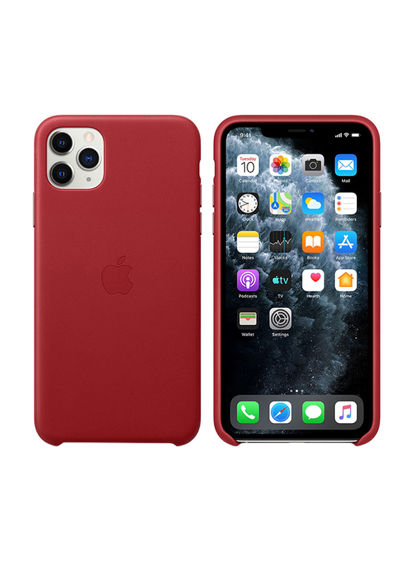 Apple Leather Back Case Cover for Apple iPhone 11 Pro Max Mobile Phone, Red