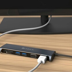 Adam Elements Casa A03 5-in-1 USB Type-C Hub for Apple Mac OS/Windows/Linux and Chrome OS Computers, AAPADHUBA03GY1, Grey