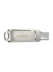 SanDisk 128GB Ultra Dual Drive Luxe USB Flash Drive, Silver