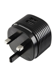 Hama Dual UK Plug Wall Charger, 2.4A with USB, Black