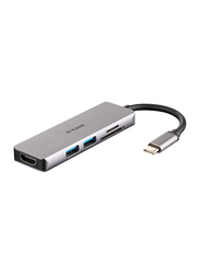 D-Link 5-in-1 USB-C Hub with HDMI and SD/MicroSD Card Reader, DUB-M530, Grey