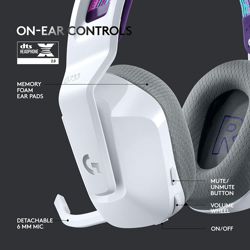 Logitech G733 Ultra-Lightweight Wireless Over-Ear Gaming Headset with Mic, White