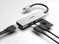 D-Link 5-in-1 USB-C Hub with HDMI and SD/MicroSD Card Reader, DUB-M530, Grey