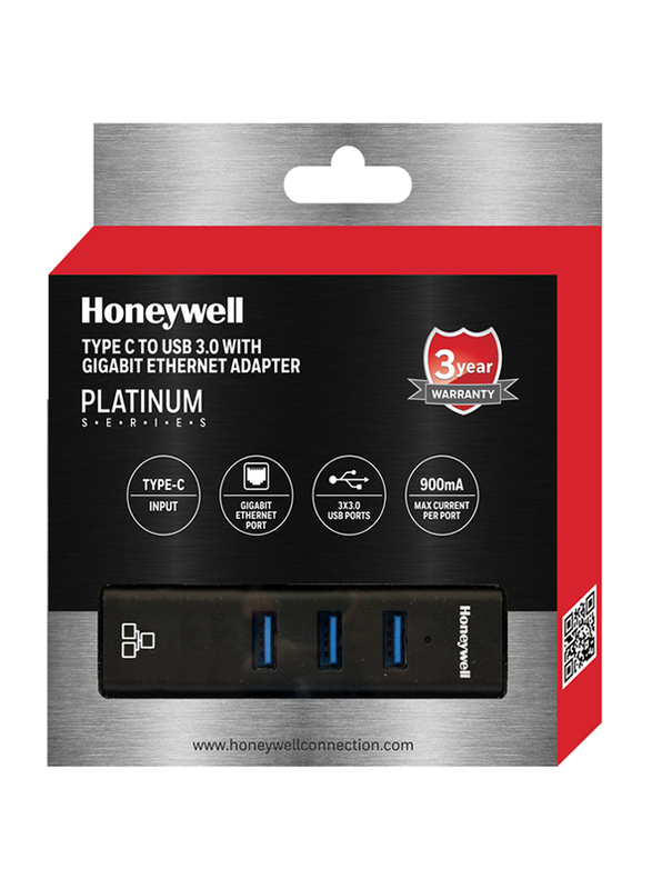 Honeywell Platinum Series Gigabit Ethernet/USB 3.0 Hub for USB Type-C Devices, Black