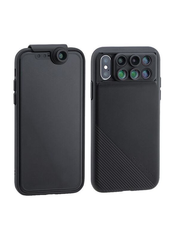 

ShiftCam Apple iPhone X/XS 6 in 1 Travel Case Multi Lens 2.0 Mobile Phone Case Cover, with Wrist Strap & Lens Cap, Black