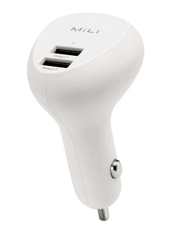 

Mili Smart Air Car Charger, 12W Dual Output with Ion Air-Cleaning Tech, White