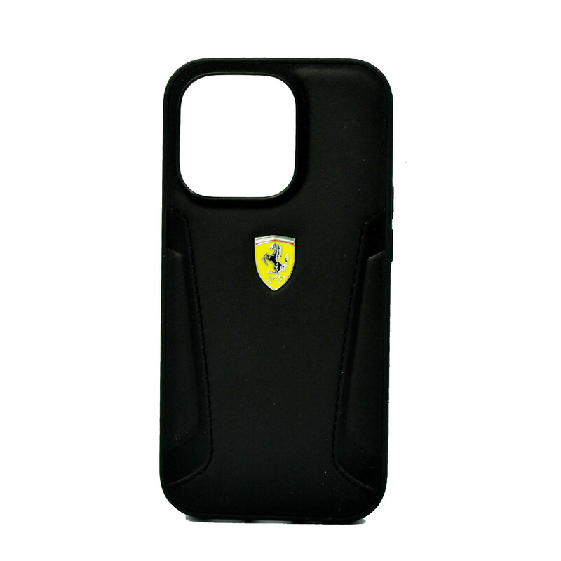 

N/a FERRARI LEATHER CASE WITH HOT STAMPED SIDES YELLOW SHIELD LOGO FOR IPHONE 14 PRO BLACK