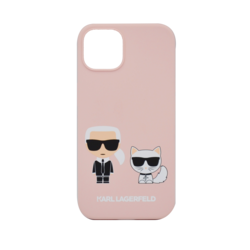 Karl Lagerfeld Liquid Silicone Case Karl And Choupette For iPhone 13 Light Pink