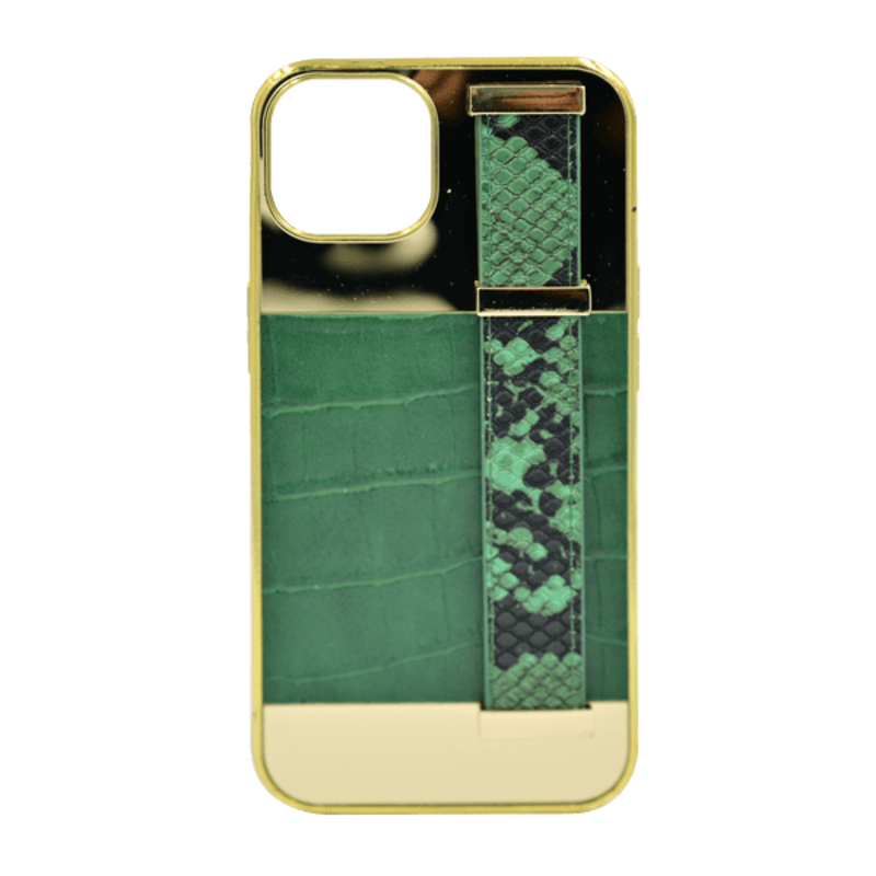 

N/a GOLD FRAME CROCO LEATHER BACK GRIP CASE IPHONE 14 GREEN