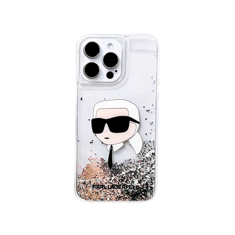 

N/a Karl Lagerfeld Liquid Glitter Hard Case With NFT Karl Head For iPhone 16 Pro Max - Clear