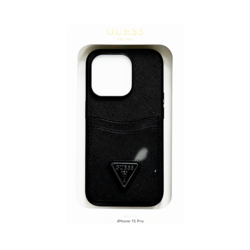 GUESS SAFFIANO CASE WITH DOUBLE CARD SLOT & TRIANGLE LOGO IPHONE 15 PRO BLACK