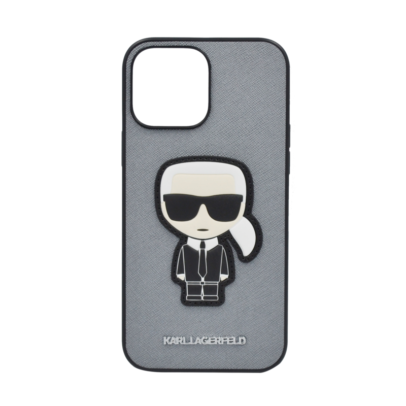 Karl Lagerfeld Pu Saffiano Case With Embossed Karl & Choupette Head For iPhone 13 Silver