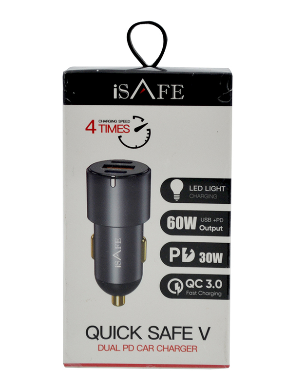 iSafe Car Charger, 60W, Grey