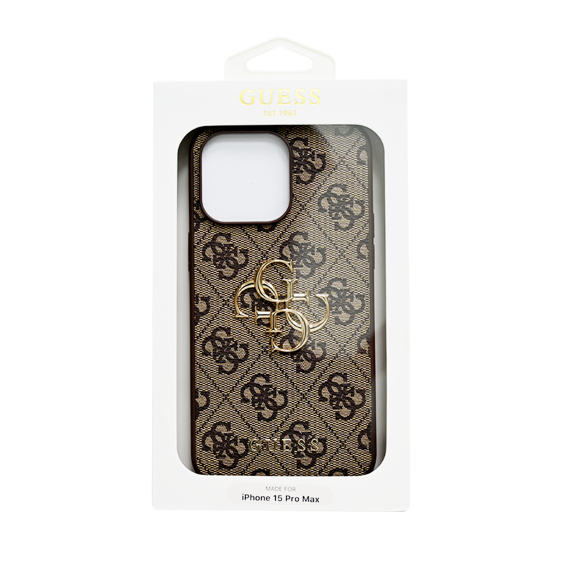 GUESS PU LEATHER CASE WITH 4G METAL LOGO IPHONE 15 PRO MAX BROWN