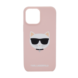 Karl Lagerfeld Liquid Silicone Case Choupette Head For iPhone 13 Pro Max Pink