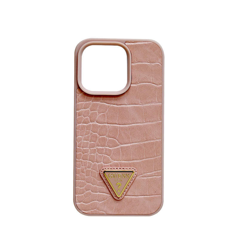 GUESS CROCO CASE WITH TRIANGLE LOGO IPHONE 15 PRO PINK