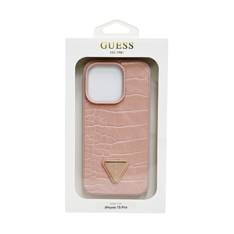 GUESS CROCO CASE WITH TRIANGLE LOGO IPHONE 15 PRO PINK